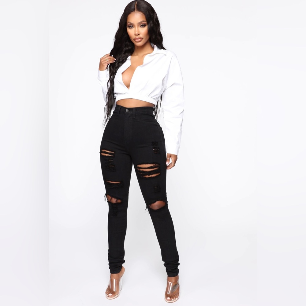 Blanched skinny black skinny jeans from Fashion Nova